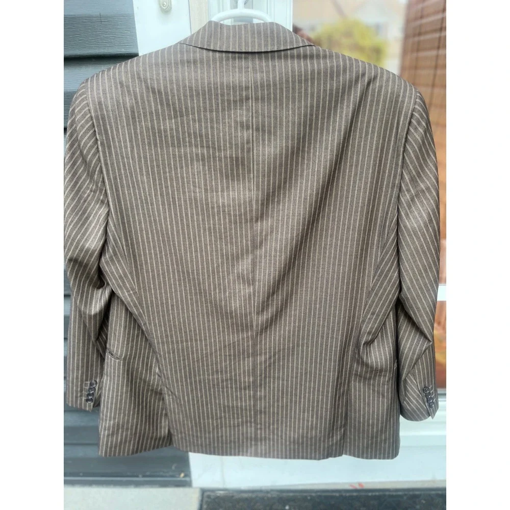 Earvin Magic Johnson Signature Brown Pinstripe Blazer Italian Cloth 44L